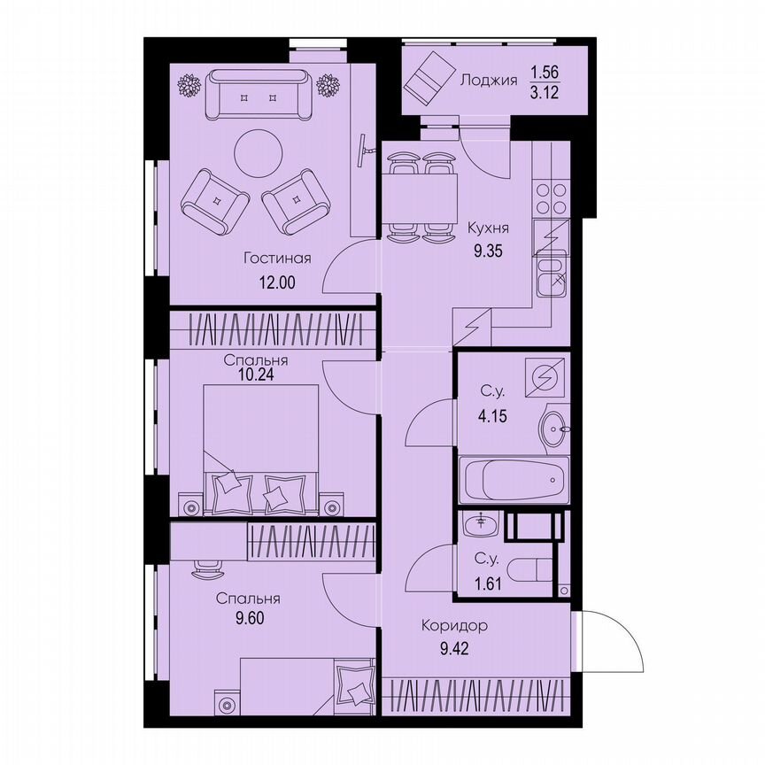 3-к. квартира, 57,9 м², 3/9 эт.
