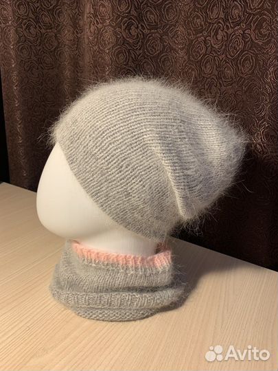 Шапка бини двойная с пайетками зимняя