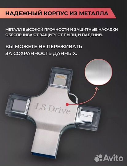 Флешка USB 256гб для iPhone Android и Ноутбука