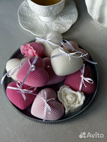 Интерьерная свеча Сердце белое и розовое, 2 шт