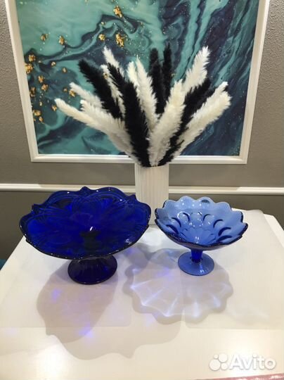 Ваза для фруктов цветное стекло СССР