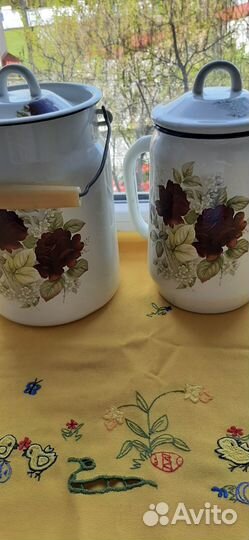 Эмалированный бидончик и кофейник СССР