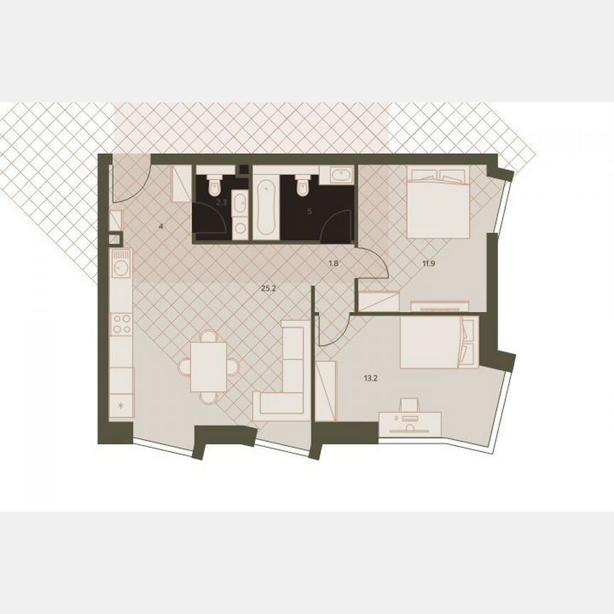 2-к. квартира, 63,4 м², 17/42 эт.