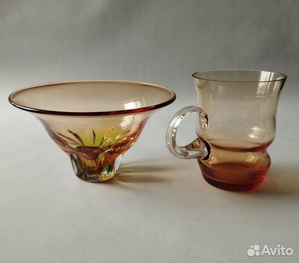 Ваза и кружка. Карамельное стекло. Винтаж