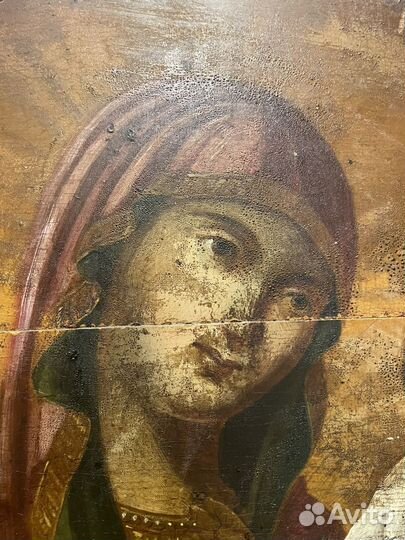 Икона Казанской Божией Матери старинная 35х39