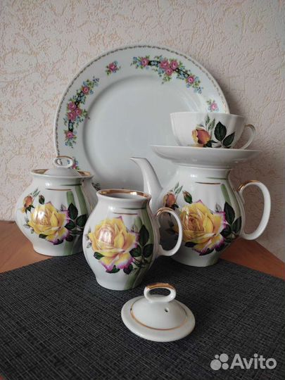 Сервиз чайный,Дулево,жёлтая роза.Блюдо Ильменау