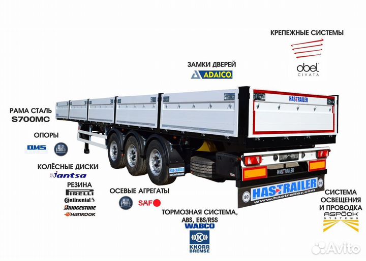 Полуприцеп бортовой HASTRAILER Platform, 2024