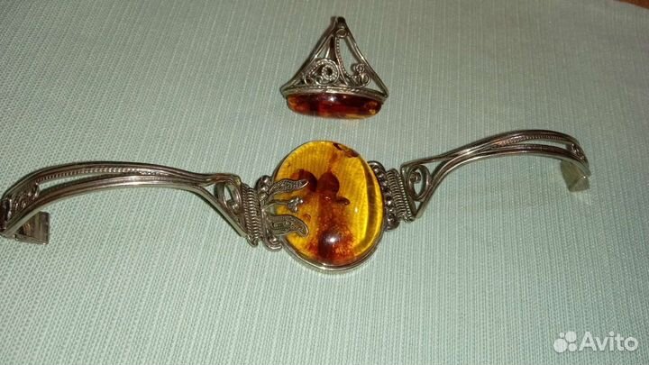 Шикарный комплект янтарь, браслет, кольцо, СССР