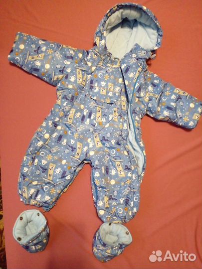 Зимний комбинезон на мальчика 74 с пинетками