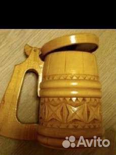 Кружка деревянная пивная с крышкой