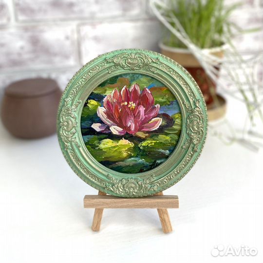 Картина пруд нимфея Мини этюд в рамке Масло