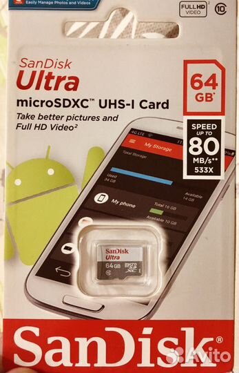 Новая Карта памяти Sandisk Ultra 64 gb