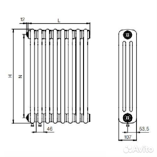 Радиатор Rifar Tubog 3057/8 Ventil нижний белый