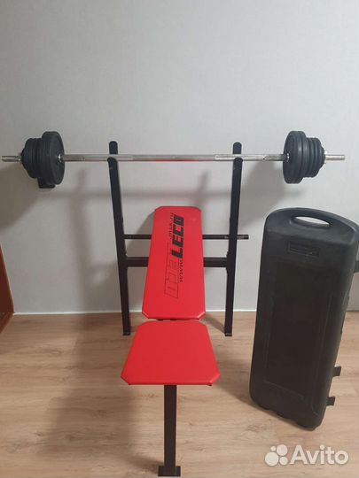Скамья со штангой и блинами в кейсе + турник