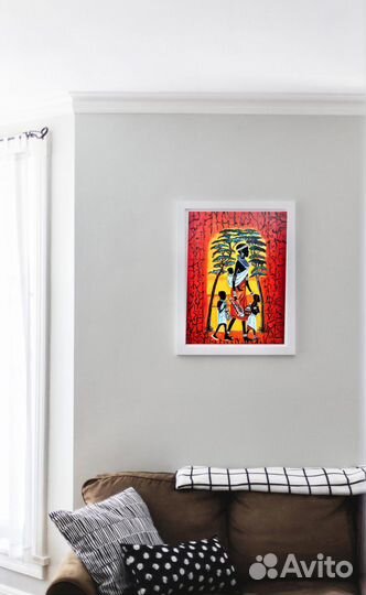 Картина маслом Африканка с детьми холст 40на30см