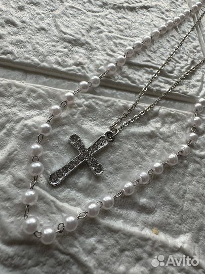 Колье с крестом женское, бижутерия