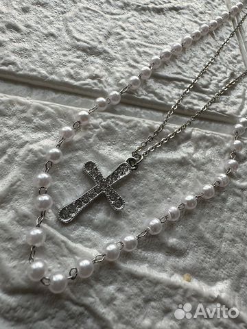 Колье с крестом женское, бижутерия