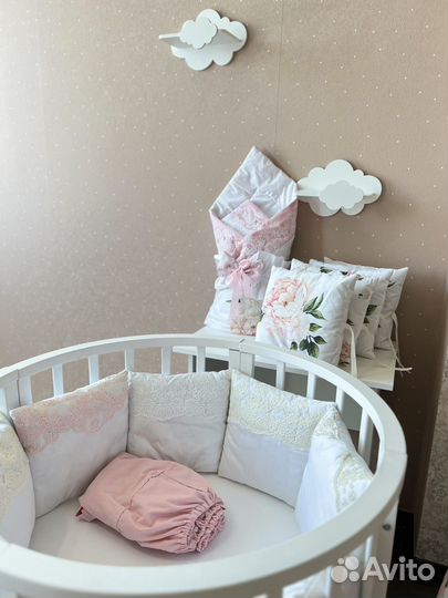 Бортики в детскую кроватку, одеяло, конверт, кокон