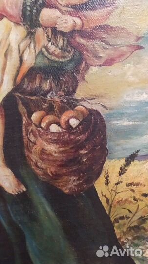 Старая картина Дети бегущие от грозы