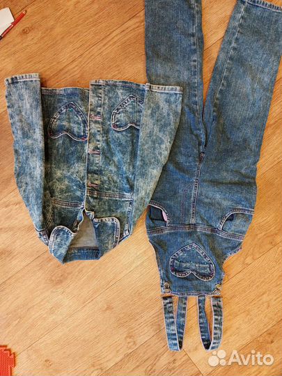 Джинсовый комбинезон и джинсовая куртка 104