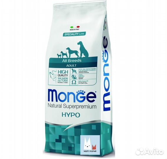 Monge Hypo корм для собак, Лосось и Тунец 15 кг