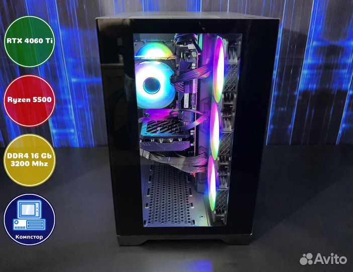 Игровая система AMD5500-RTX4060Ti-16DDR4-AIO23-A520
