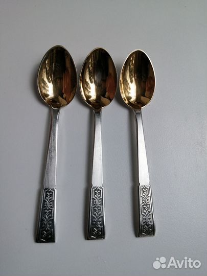 Ложки чайные, серебро 916 пробы. Лот 3 штуки