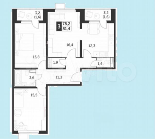 3-к. квартира, 81,4 м², 15/25 эт.