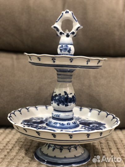 Гжель фарфор двухярусная этажерка