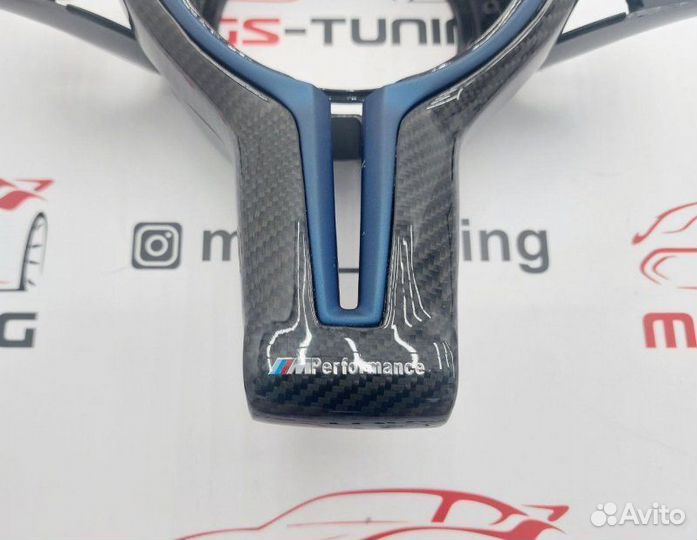 Синяя карбон вставка руля M бмв + задняя накладка
