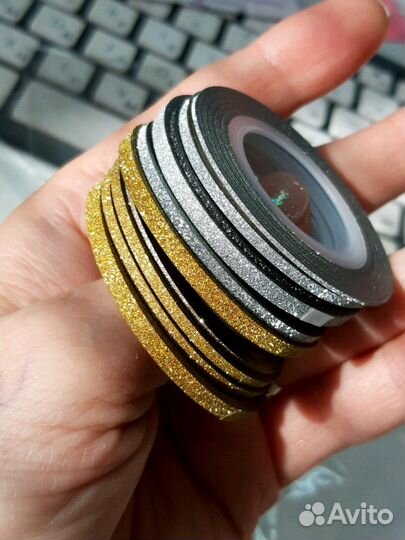 Лента липкая, с блёстками для дизайна ногтей