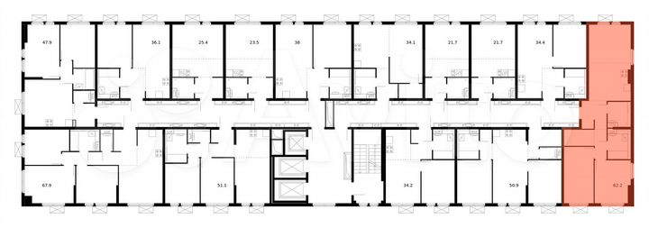 3-к. квартира, 62,2 м², 19/25 эт.