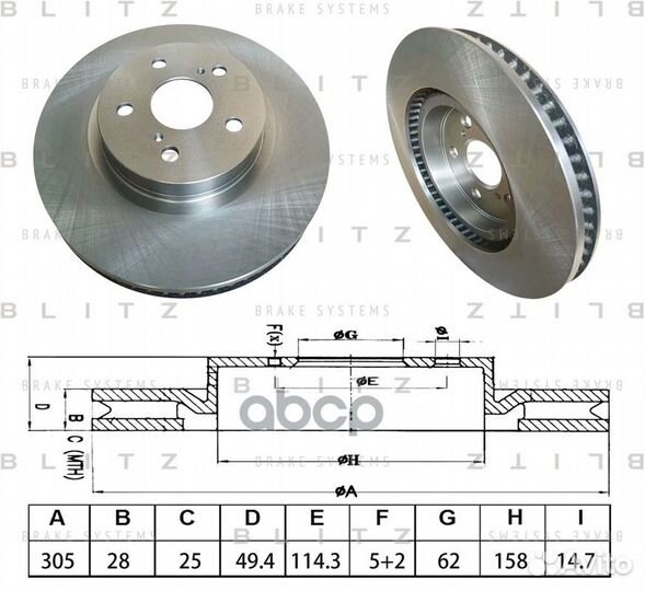 Диск тормозной передний вентилируемый BS0668 Blitz