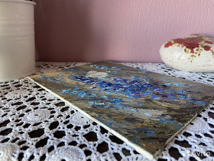 Картина маслом Бабочки на картоне 20х15 см