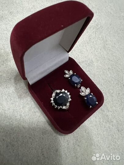 Кольцо и серьги с сапфором серебро