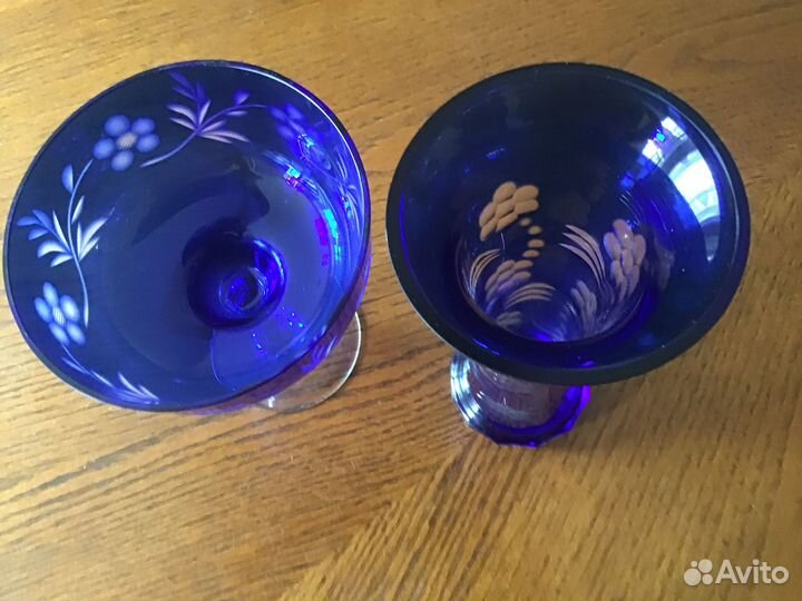Ваза конфетница и ваза для цветов.Кобальт стекло