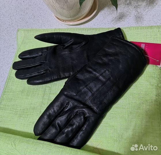 Перчатки женские чёрные кожаные размер 8