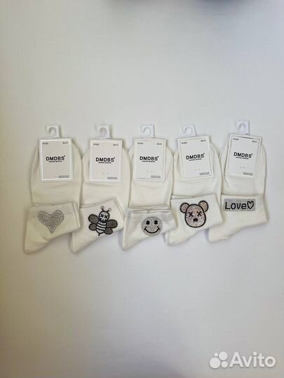 Носки женские короткие белые со стразами