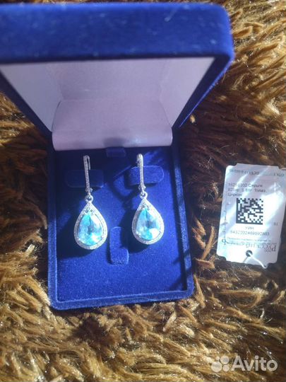 Серебряные серьги с голубым топазом и цирконом