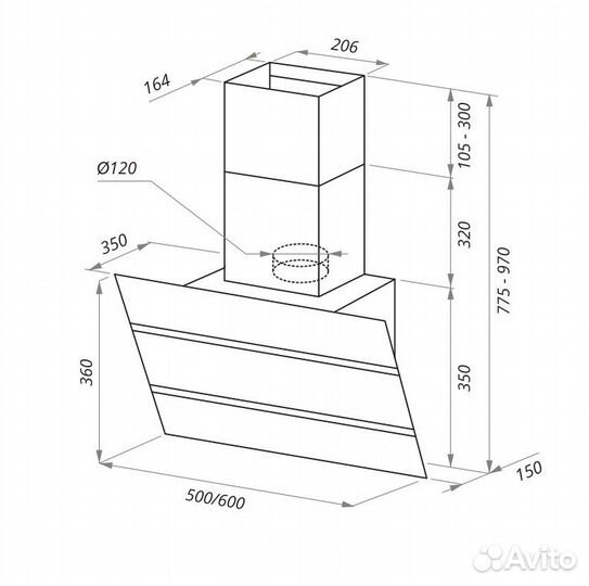 Кухонная вытяжка maunfeld bridge 60 черный/черное