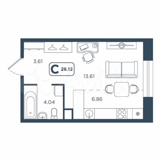 Квартира-студия, 28,1 м², 1/10 эт.