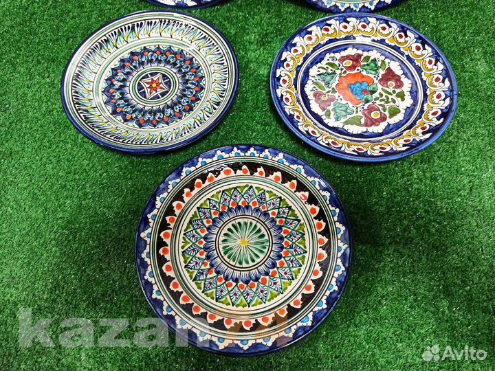 Тарелка 22см Узбекская Риштанская керамика синяя