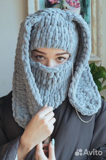 Шапка балаклава с длинными ушами, уши кролика