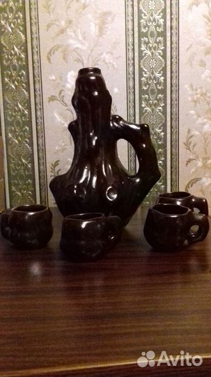 Глиняный кувшин с 4 чашками. СССР