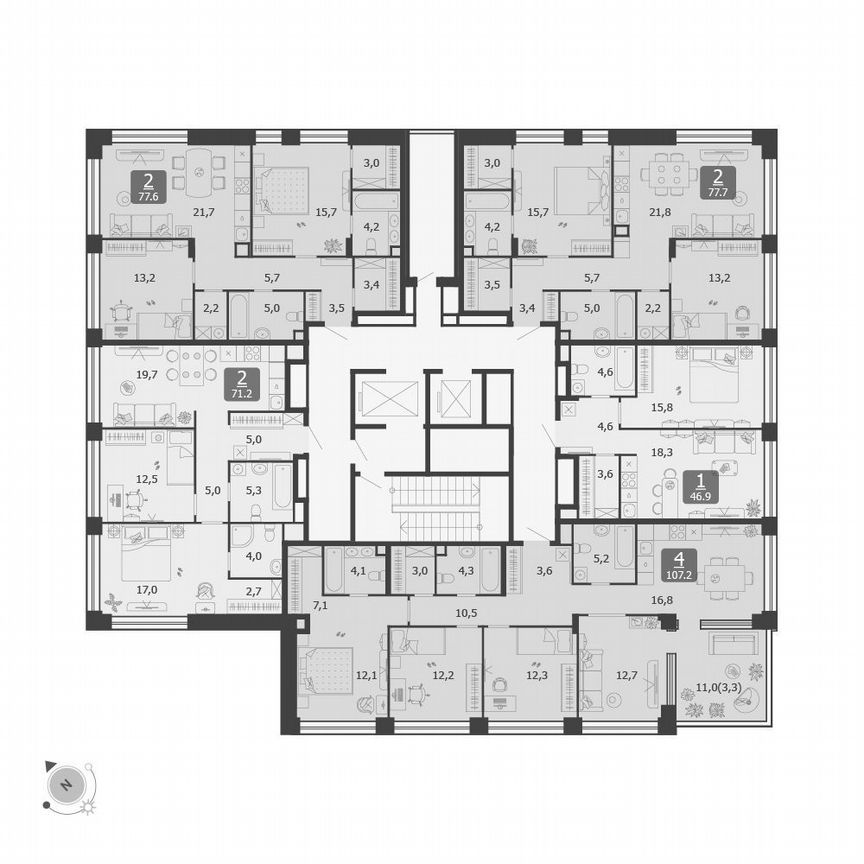 4-к. квартира, 107,2 м², 2/14 эт.