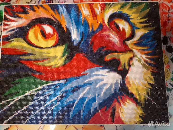 Картина 30х40 алмазная готовая мозаика Кот разноцв
