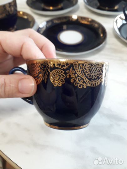 Чашки фарфоровые с блюдцем, 5 шт СССР, Кобальт лфз