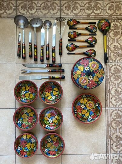 Набор «Хохлома»,деревянная посуда,столовые приборы