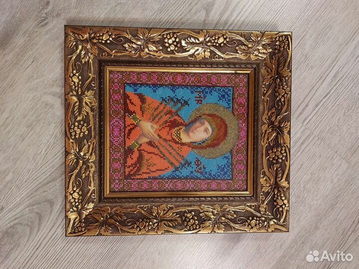 Икона Богородица вышитая чешским бисером