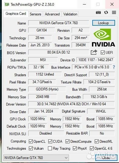 Видеокарта Gtx 760 2gb